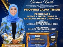 Pemprov Jatim Raih Terbaik Pertama Media Center Provinsi Kategori Berita Tahun 2022