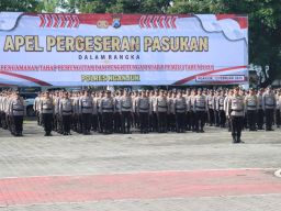 Kapolres Nganjuk Pimpin Apel Pergeseran Pasukan Personel Pam Pungut dan Hitung Suara Pemilu 2024