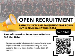Bawaslu Sidoarjo Buka Pendaftaran Untuk 26 Calon Anggota Panwaslu di 17 Kecamatan