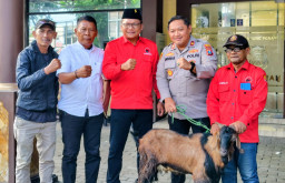 Apresiasi Kamtibmas PAC PDIP Bulak Serahkan Dua Ekor Kambing ke Polsek dan Koramil Kenjeran