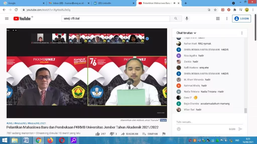 Rektor Lantik 7.644 Mahasiswa Baru Universitas Jember
