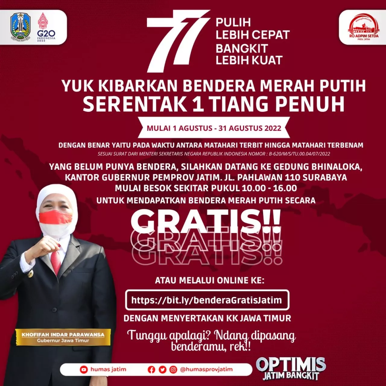 Ayo Kibarkan Merah Putih Satu Tiang Penuh Hingga 31 Agustus