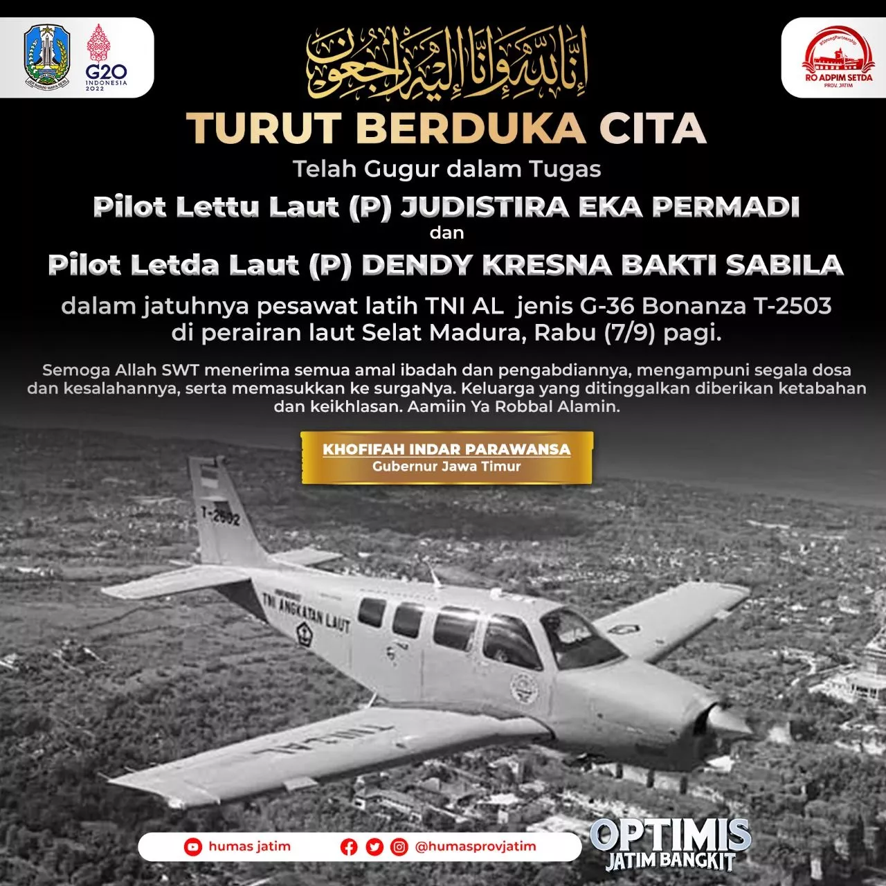 Gubernur Sampaikan Belasungkawa Atas Gugurnya Dua Pilot Pesawat Bonanza