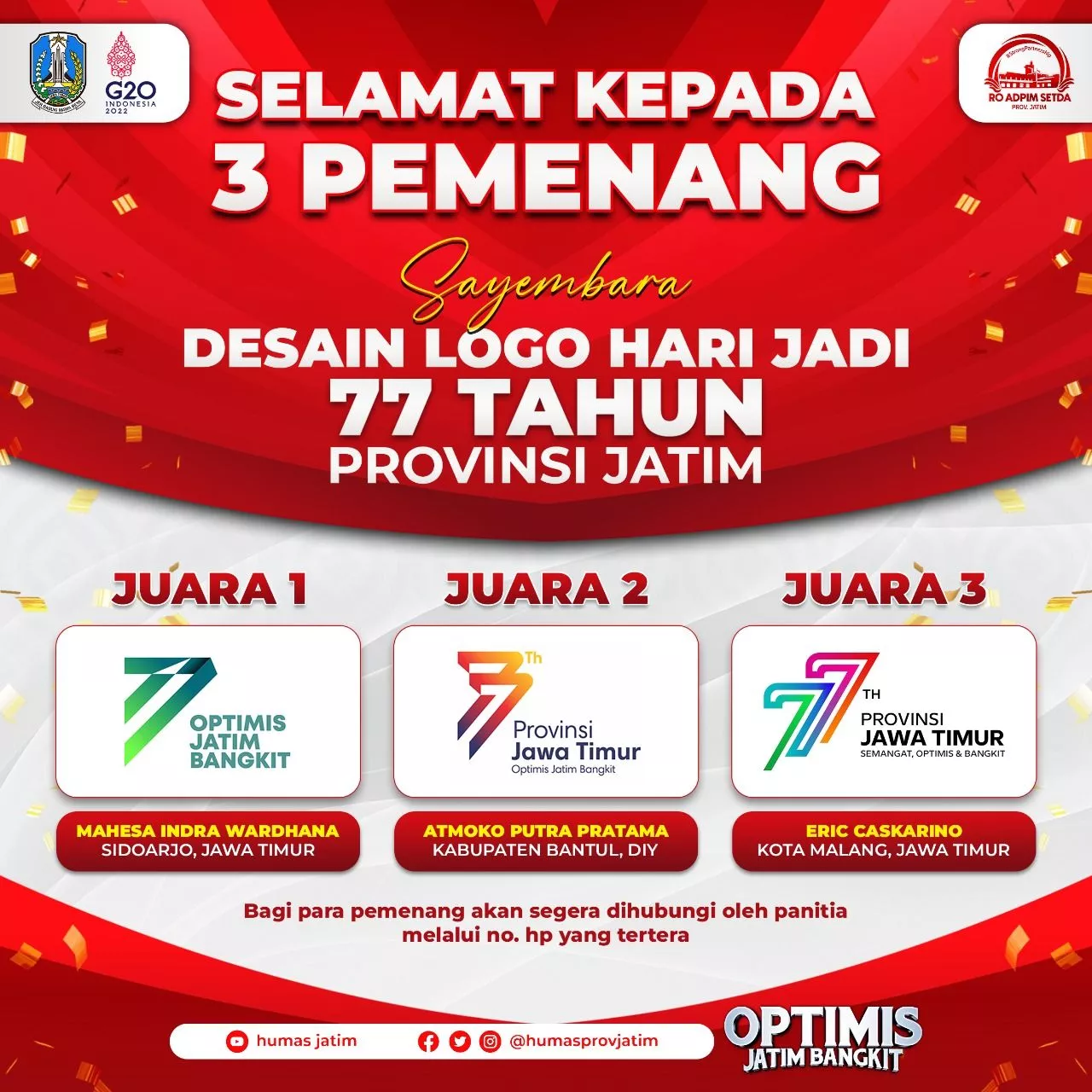 Ini Pemenang Sayembara Logo Hari Jadi ke-77 Provinsi Jatim