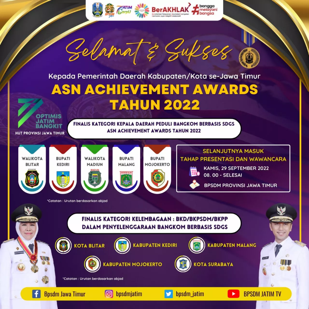 Lima Kepala Daerah dan Lima Lembaga BKPSDM  Lolos Sebagai Finalis ASN Achievement Award Tahun 2022