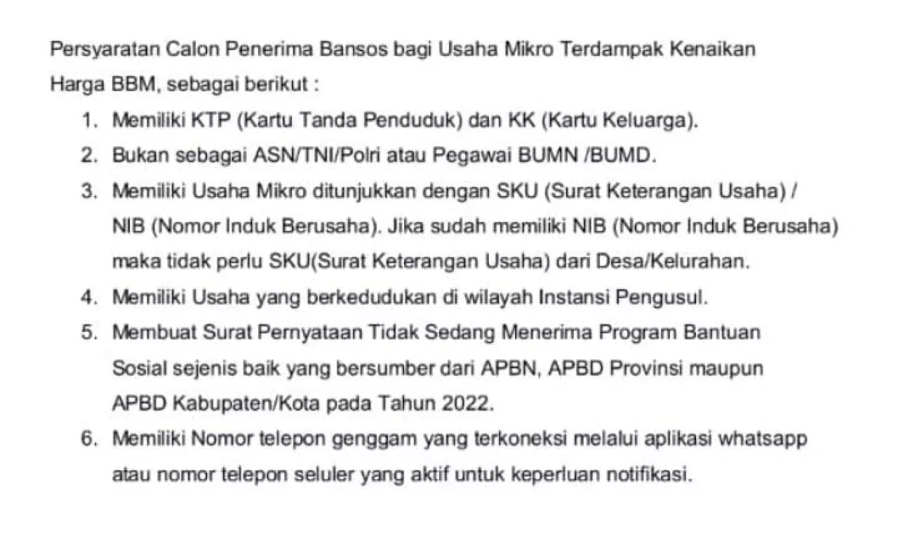 Pemilik Nomor Induk berusaha (NIB ) Usaha Mikro Jatim Segera Daftar Bansos Terdampak Kenaikan BBM