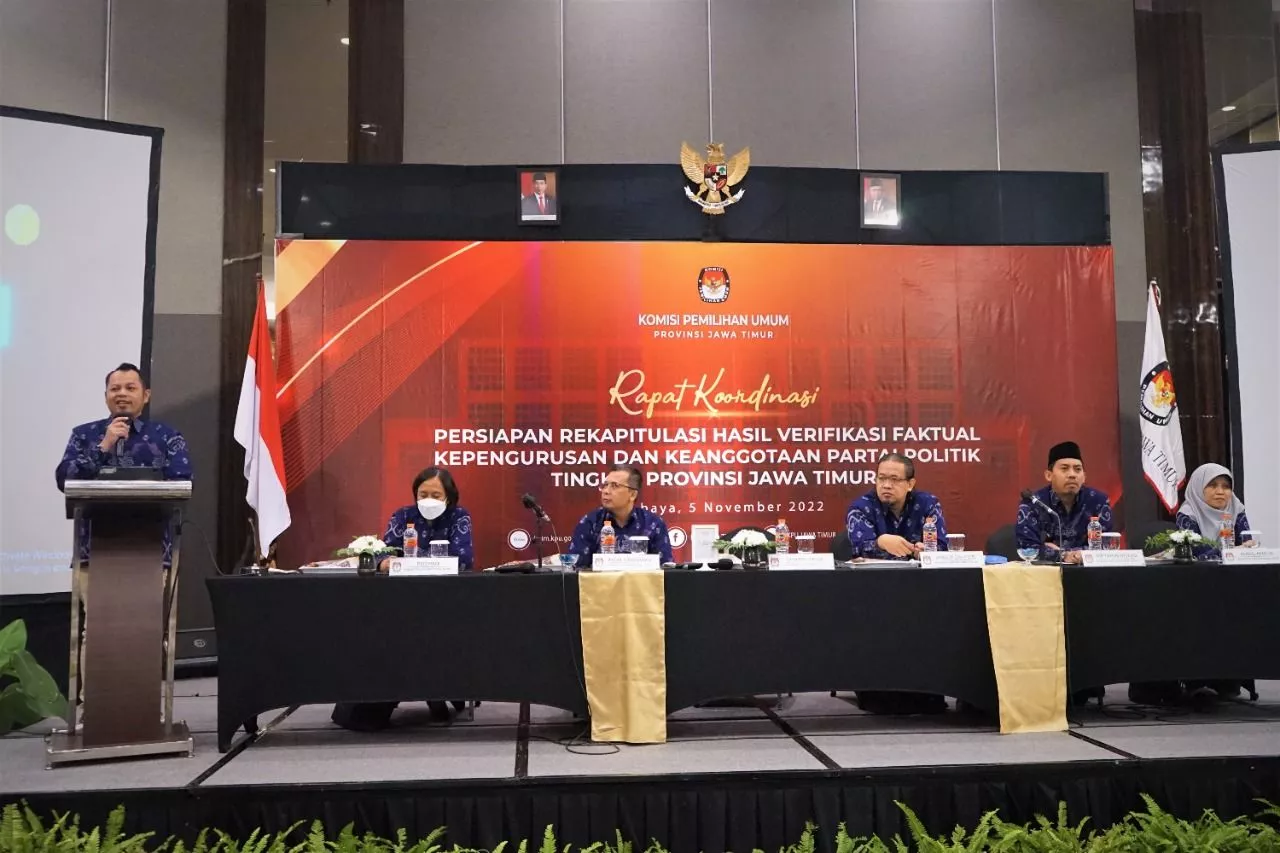 KPU Jatim Gelar Rakor Persiapkan Rekapitulasi Verifikasi Faktual Kepengurusan dan Keanggotaan Parpol