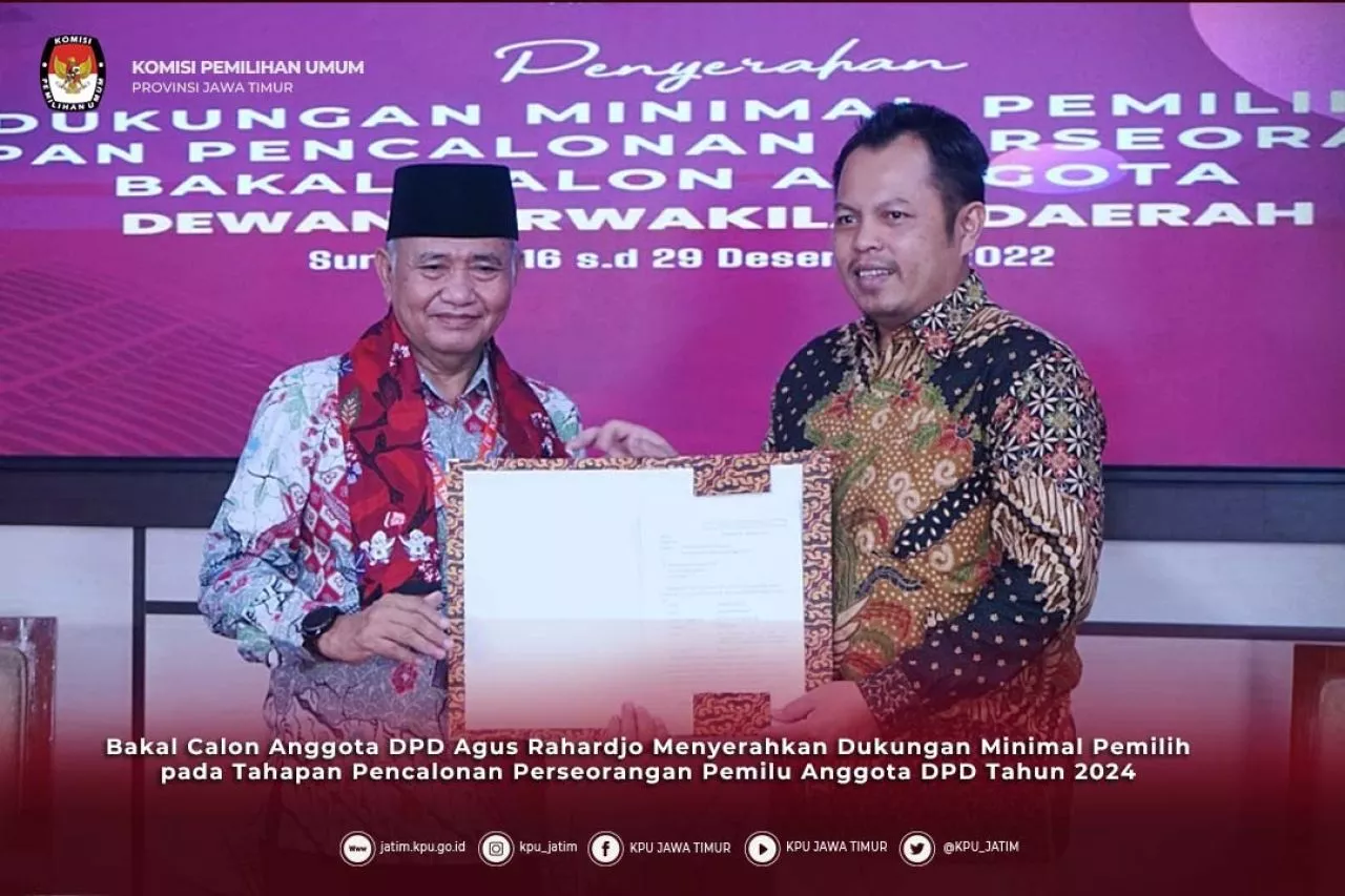 Mantan Ketua KPK Agus Raharjo Mendaftar Calon Anggota DPD RI Dari Jawa Timur
