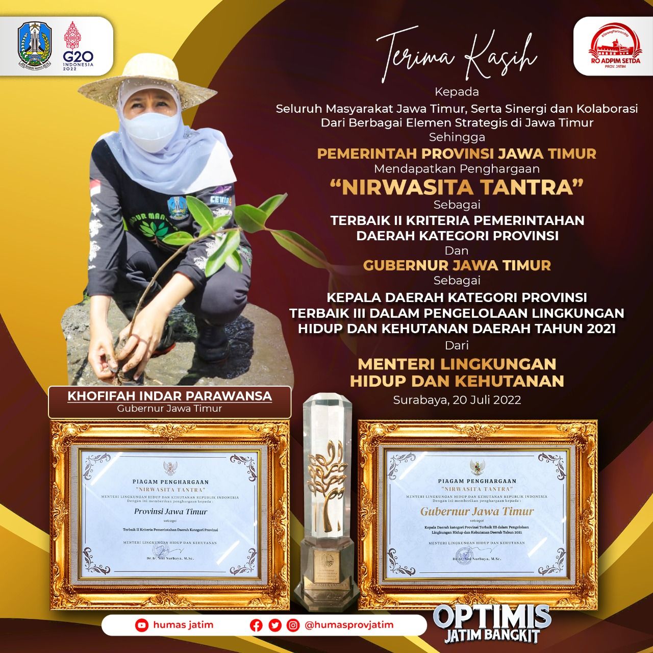 Kementerian LHK Anugerahi Gubernur Khofifah Penghargaan Nirwasita Tantra 2021