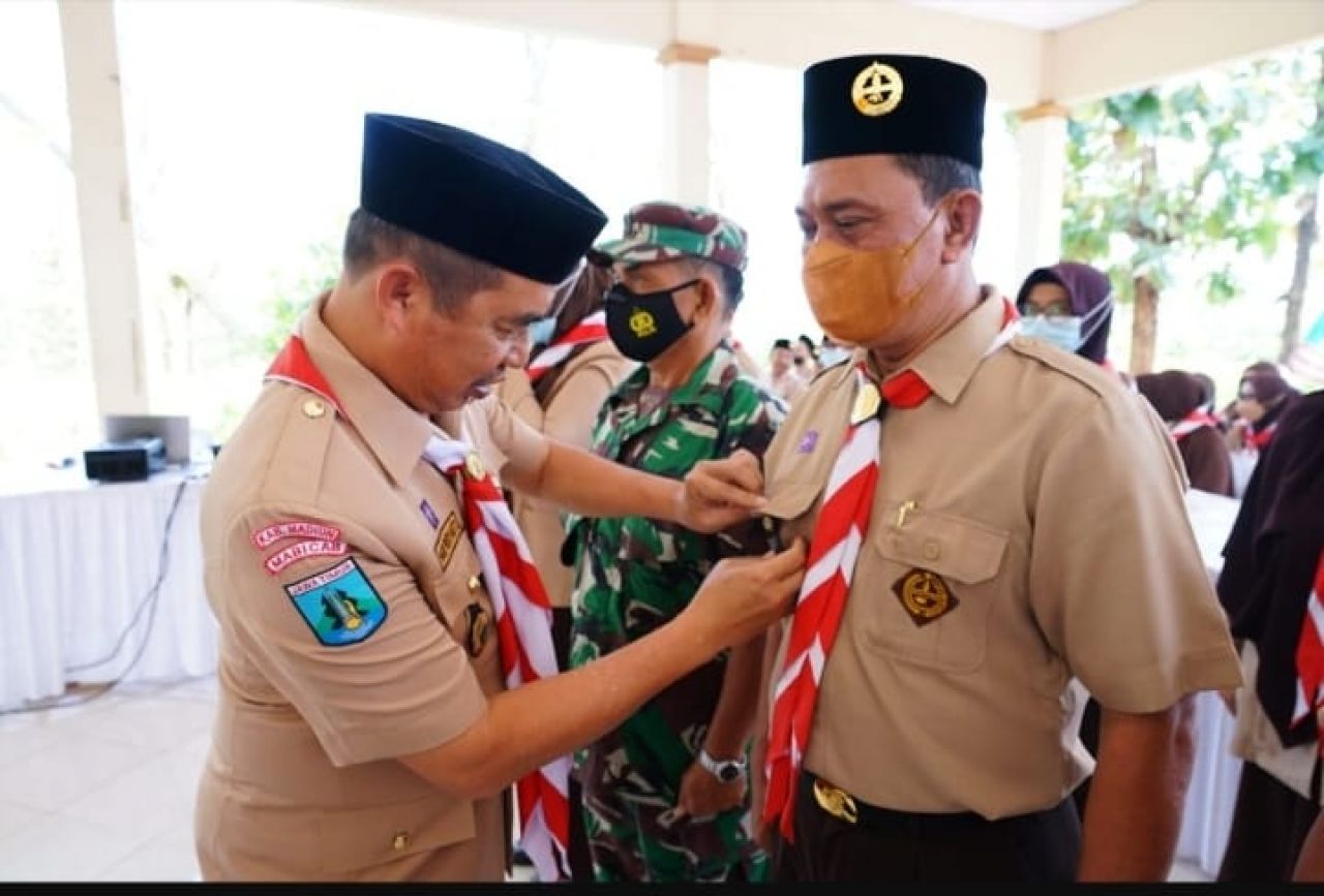 Pelantikan pengurus Kwartir Ranting Wungu di Bumi Perkemahan Pramuka Kabupaten Madiun, Rabu (24/8/ 2022).