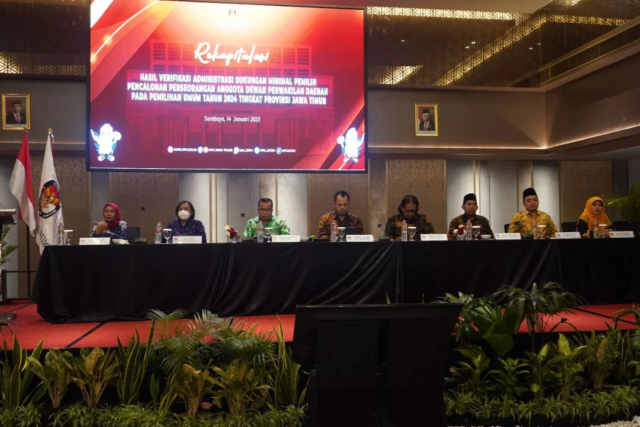 KPU Jatim Gelar Rekapitulasi Verifikasi Administrasi Dukungan Pemilih, 8 Bacalon DPD Memenuhi Syarat
