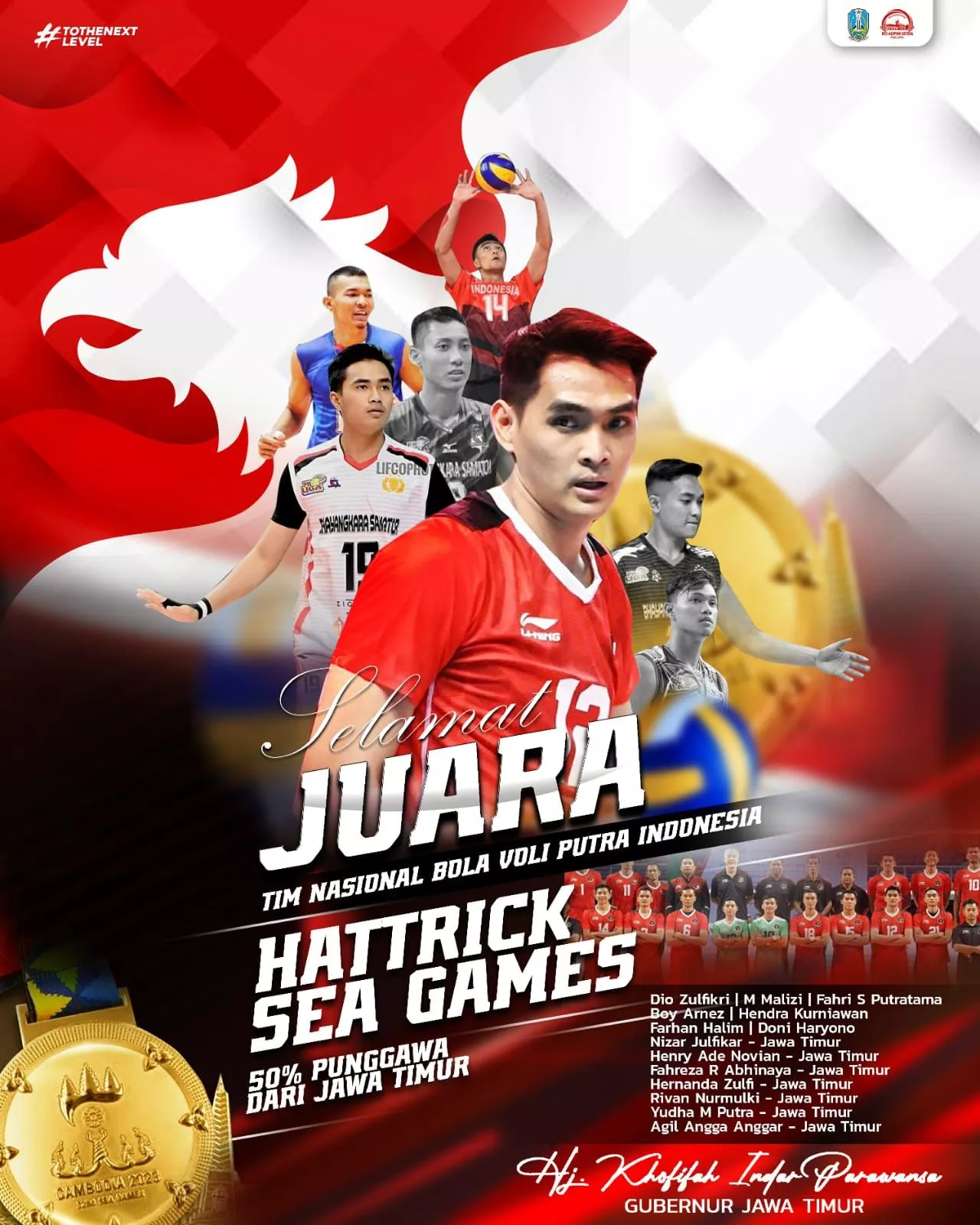 Ada Kontribusi 7 Atlet Asal Jatim, Timnas Voli Putra Sea Games 2023 Raih Hattrick Emas