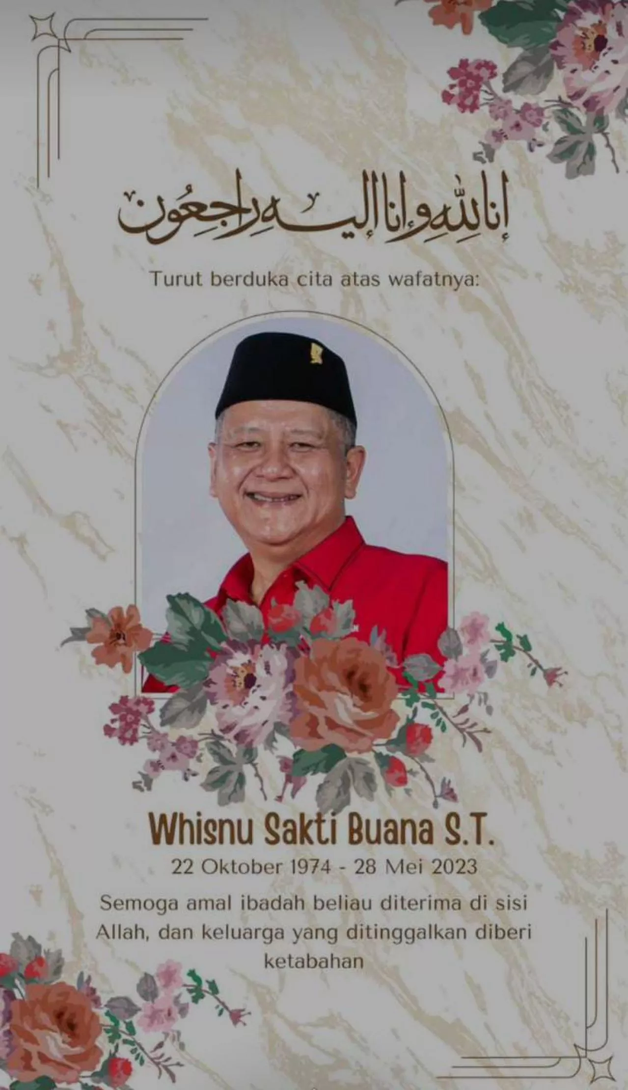 Mantan Wali Kota Surabaya, Whisnu Sakti Buana Tutup Usia