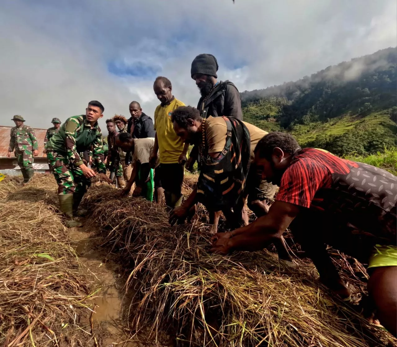 Manfaatkan Lahan Tidur Satgas Yonif PR 433/JS Mengajarkan Ilmu Pertanian Modern di Distrik Mbua