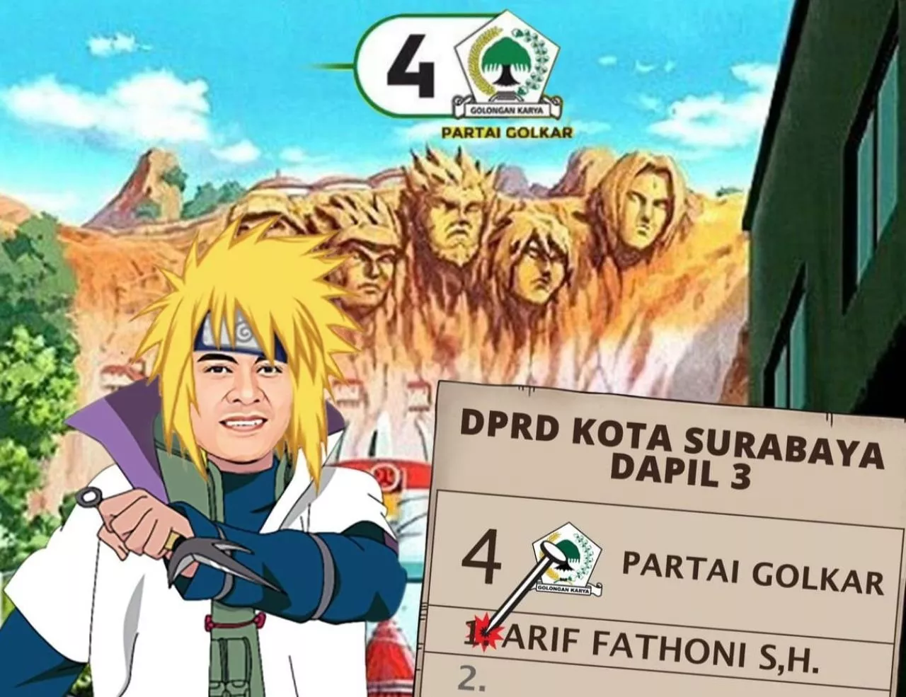Jadi Pembeda, Ketua Golkar Surabaya, Arif Fathoni Pasang APK dengan Tokoh Anime