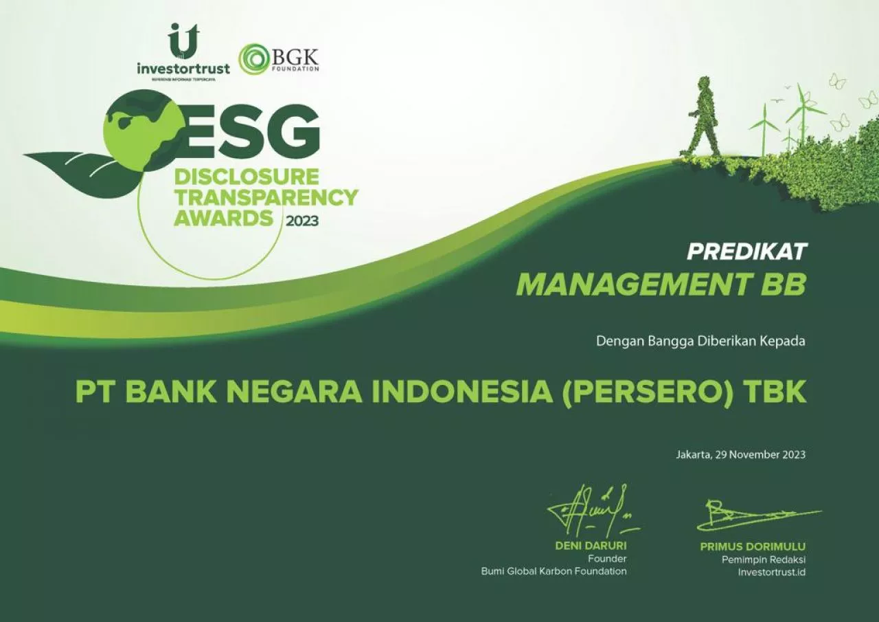 BNI Raih  Penghargaan Investor Trust-BGK Foundation