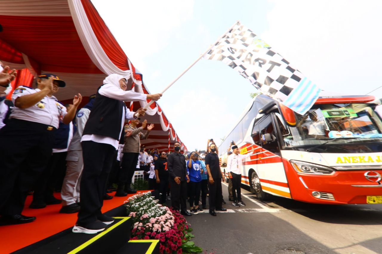 90 Bus antarkan 3.554 pemudik ikut Mudik Gratis ke 15 Kab/Kota Di Jatim