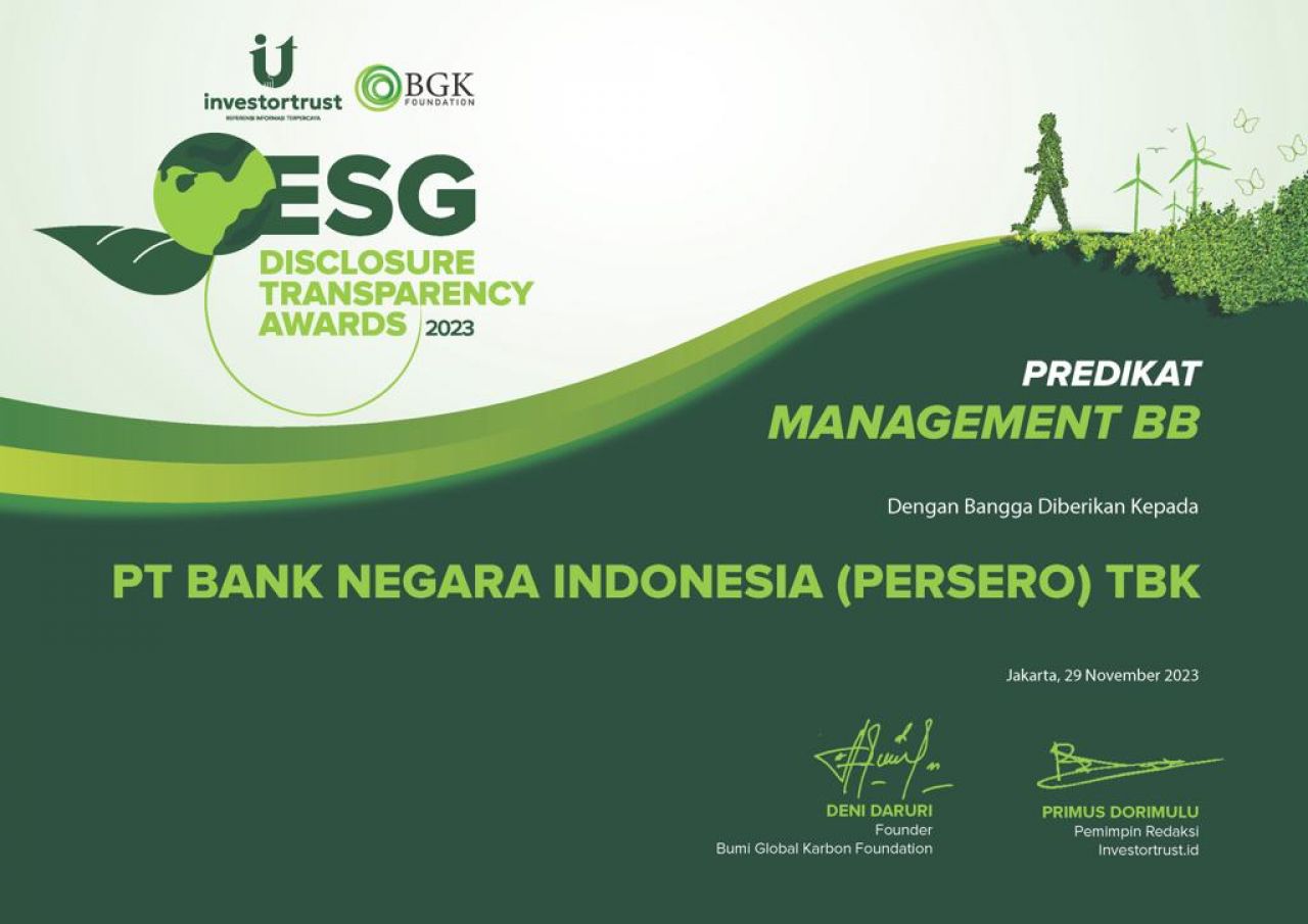BNI Raih  Penghargaan Investor Trust-BGK Foundation