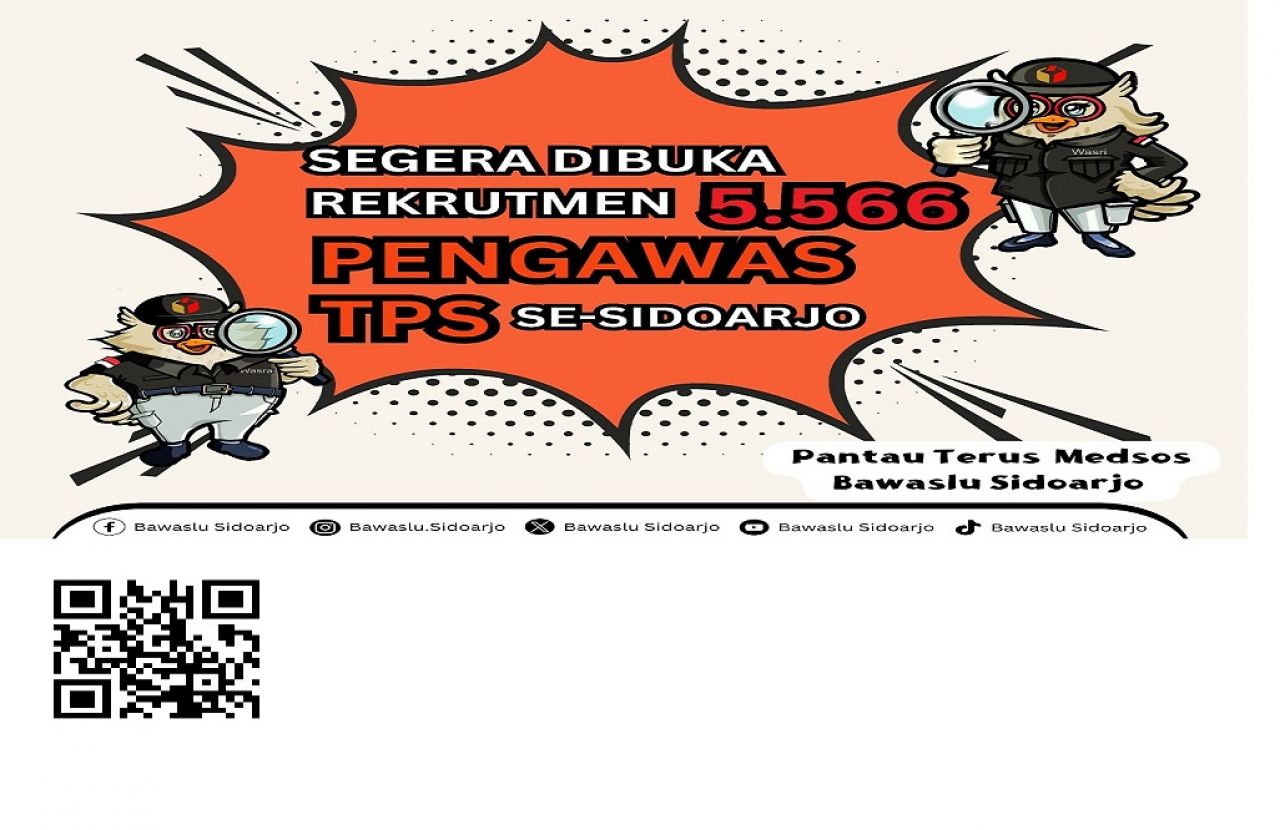 Bawaslu Sidoarjo Buka Pendaftaran 5.566 Pengawas TPS Mulai 2 Januari, Ini Syaratnya