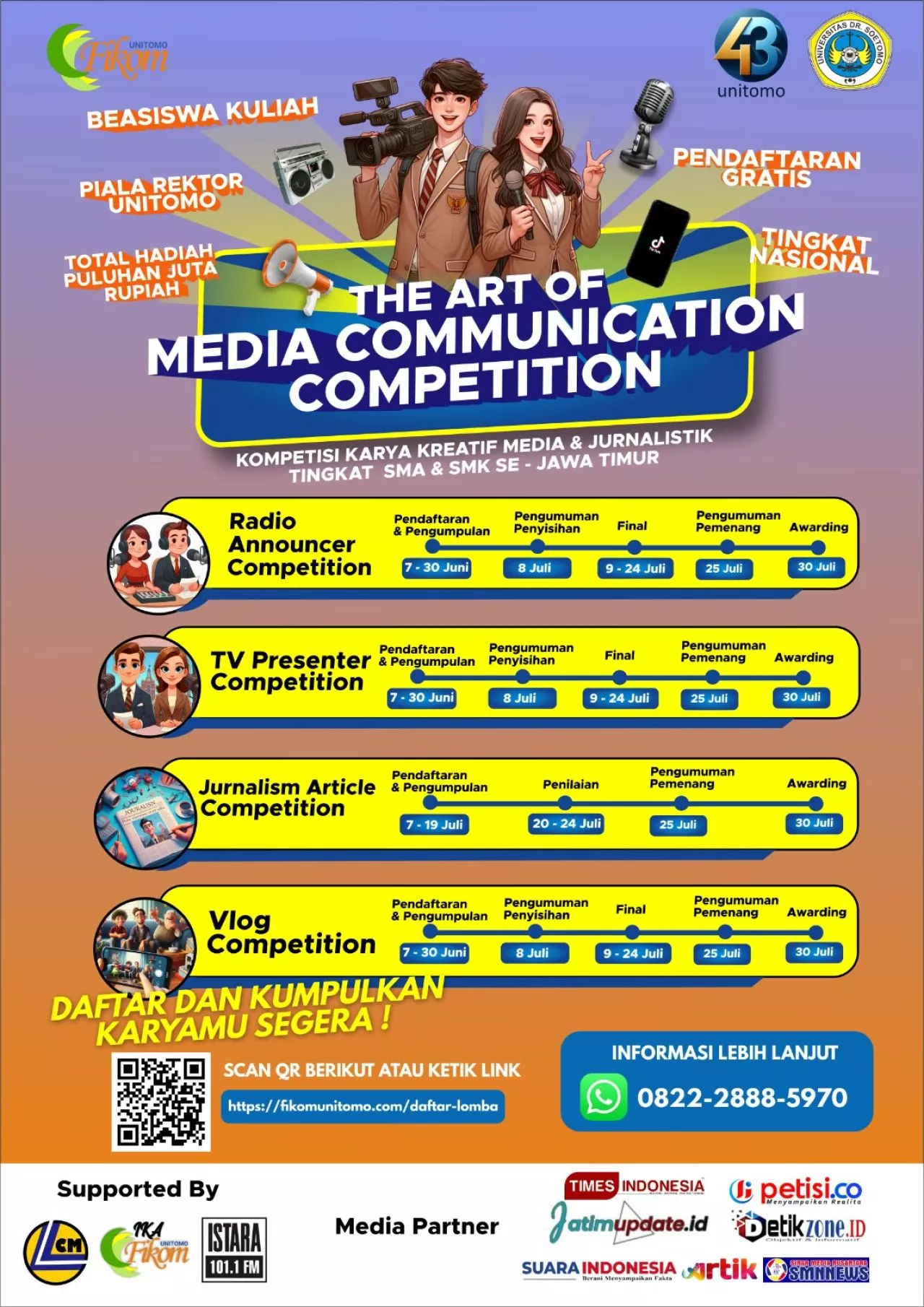 Yuk Daftar, Unitomo Gelar Lomba "The Art of Media Communication Competition" untuk Siswa SMA dan SMK