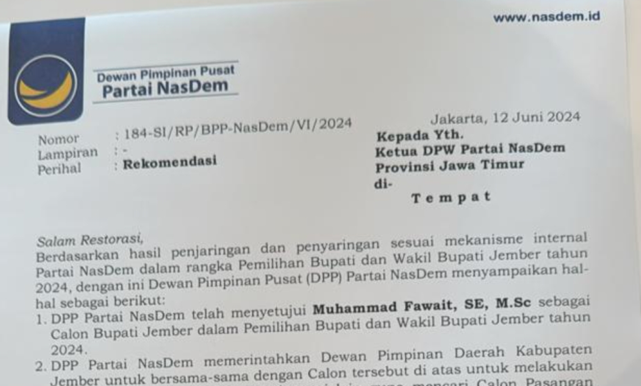 Nasdem Beri Rekom Fawait, Talak Tiga Hendy Siswanto 