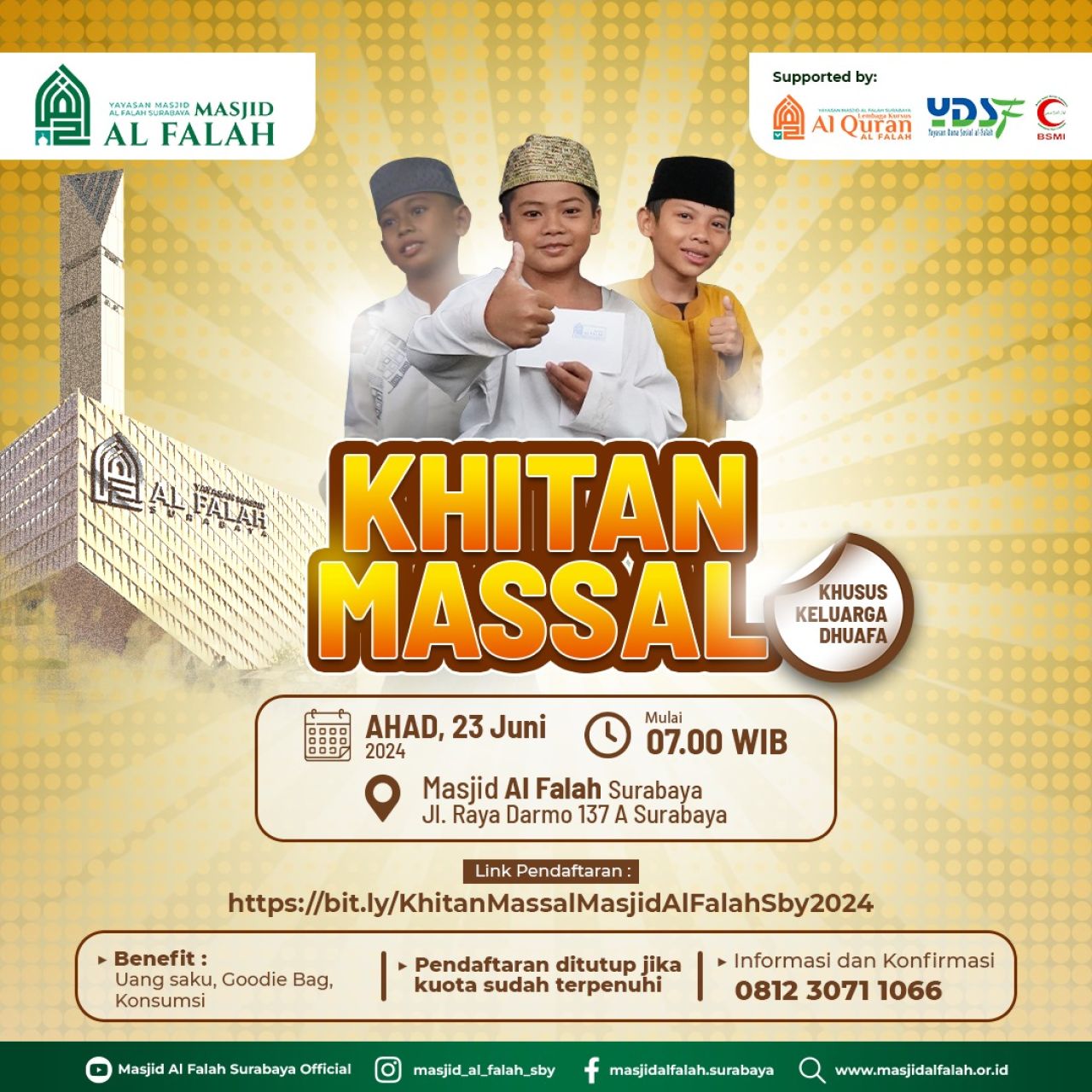 Pendaftaran Khitan Massal Masjid Al Falah Surabaya Khusus Keluarga Dhuafa Telah Dibuka