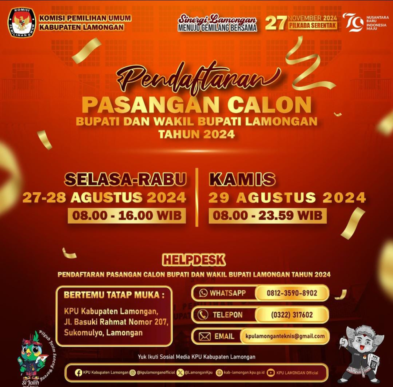 KPU Kabupaten Lamongan Buka Pendaftaran Calon Bupati dan Wakil Bupati