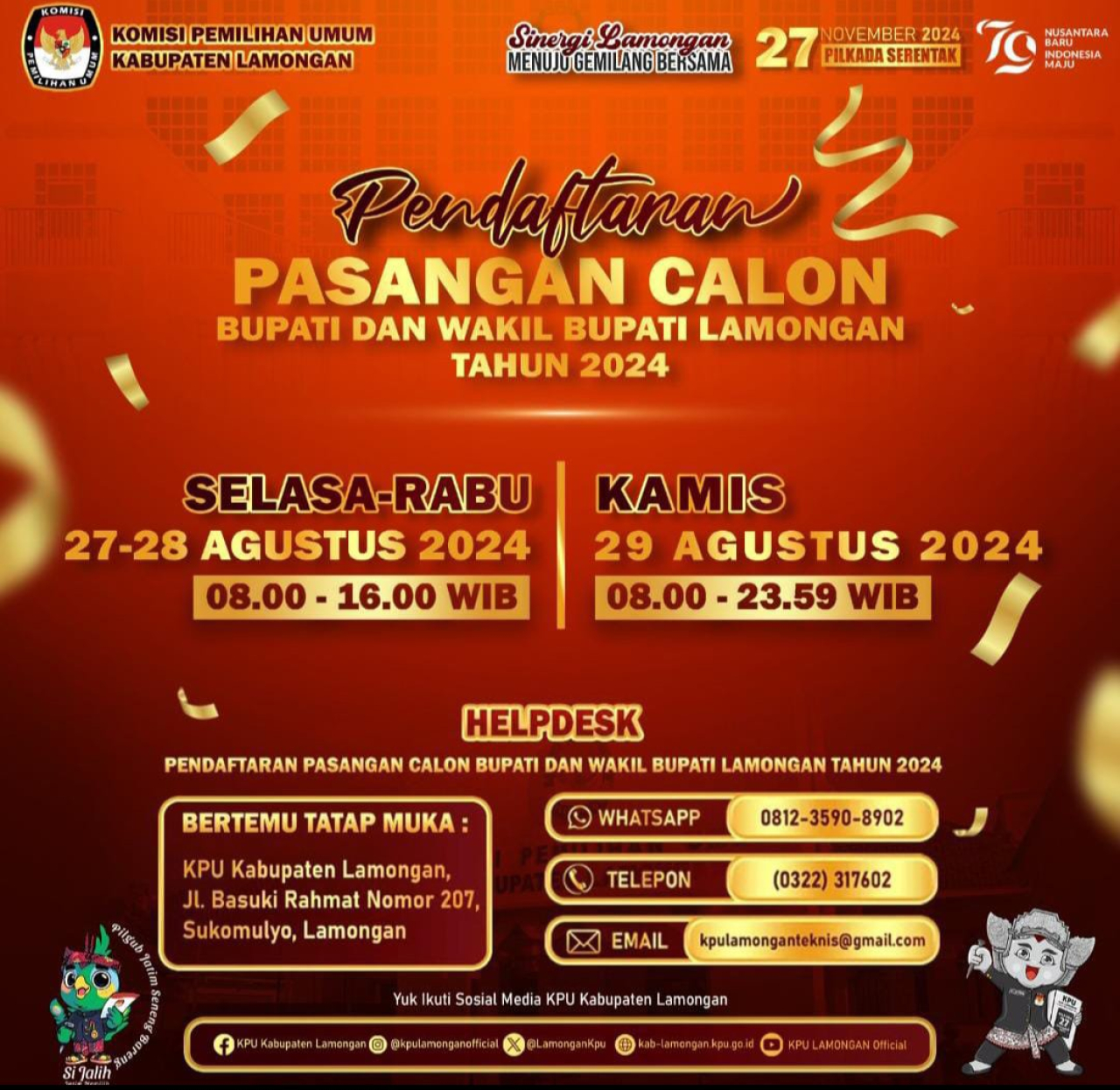 KPU Kabupaten Lamongan Umumkan Pendaftaran Pasangan Calon Bupati dan Wakil Bupati