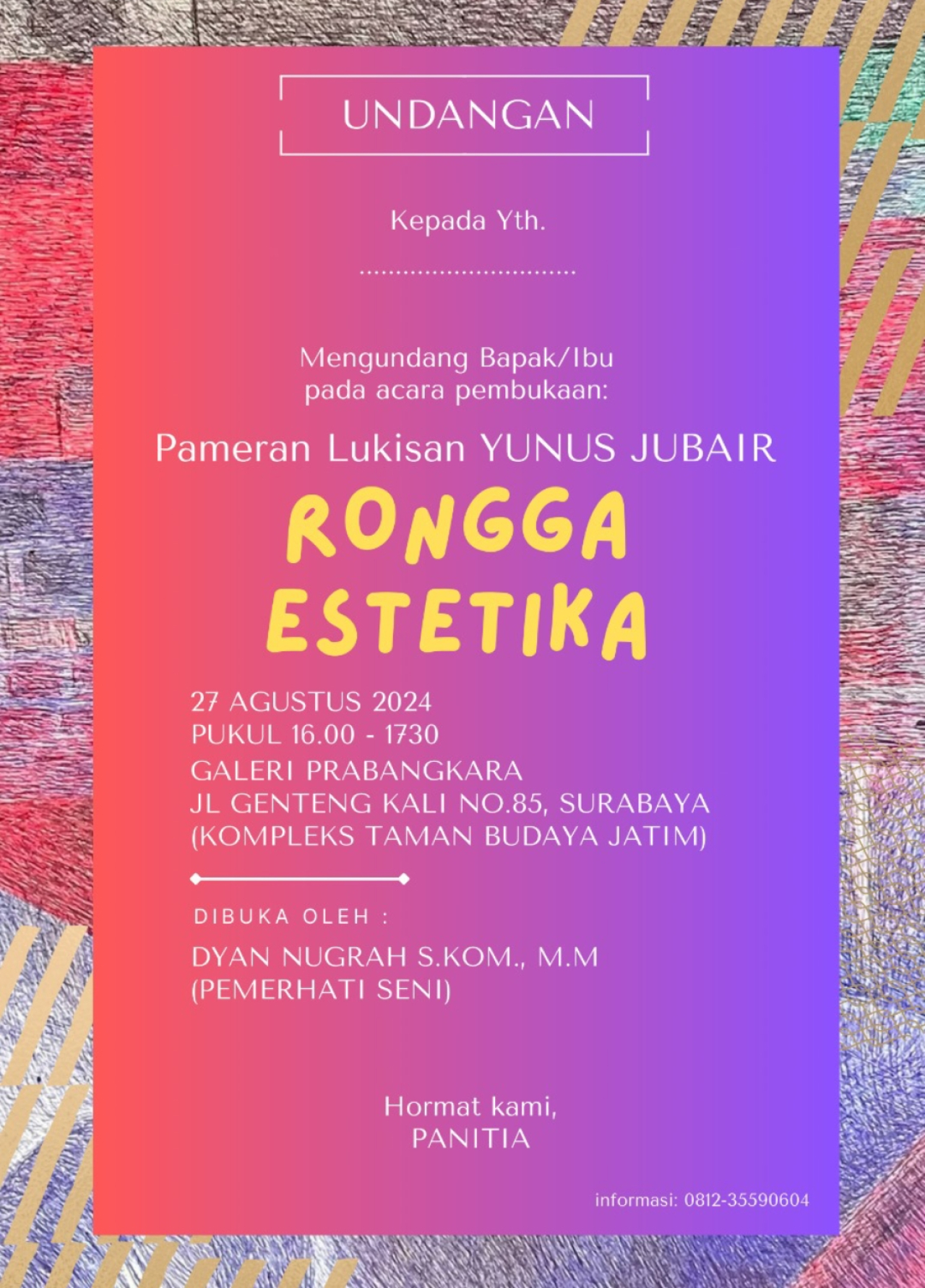 Rongga Estetika, Pameran Lukisan Yunus Jubair di Taman Budaya Surabaya