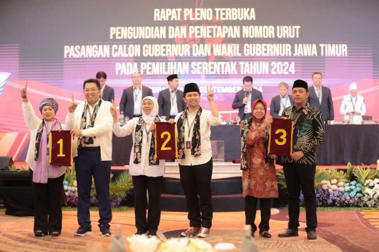 KPU Jawa Timur Tetapkan Nomor Urut Pasangan Calon Gubernur dan Wakil Gubernur Pilkada 2024