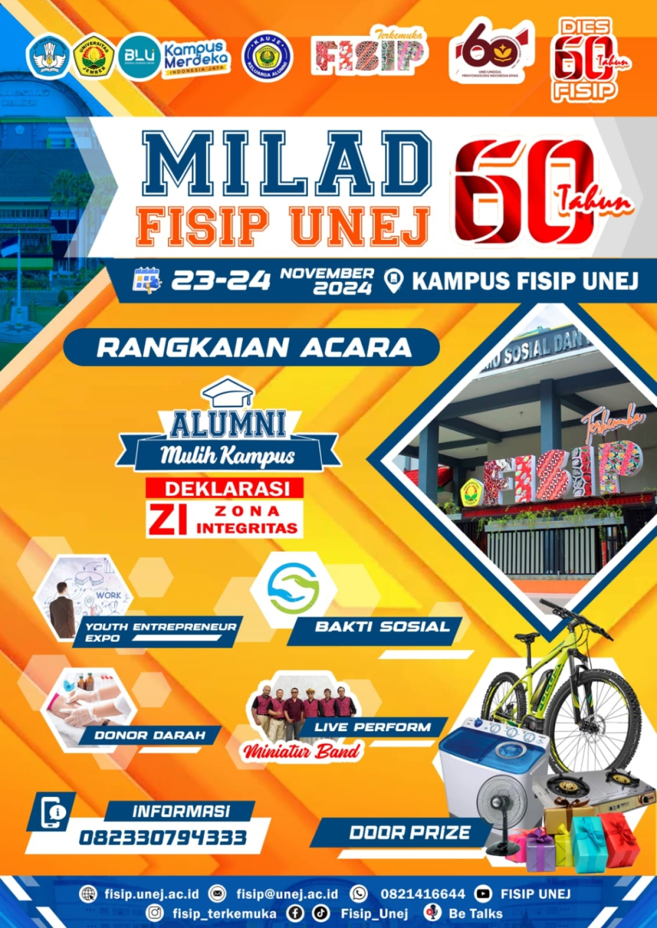 Peringati Milad ke-60, Fisip Unej Adakan Baksos Hingga Youth Entrepreneur Expo