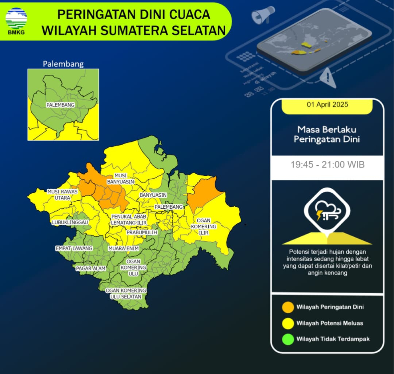 BMKG : Sumatera Selatan diprediksi Alami Hujan Lebat