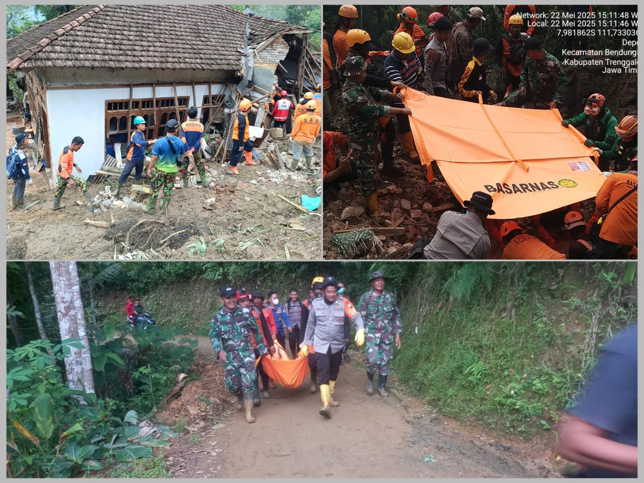 Bencana alam tanah longsor dikecamatan Bendungan Trenggalek, 6 Korban Hilang.