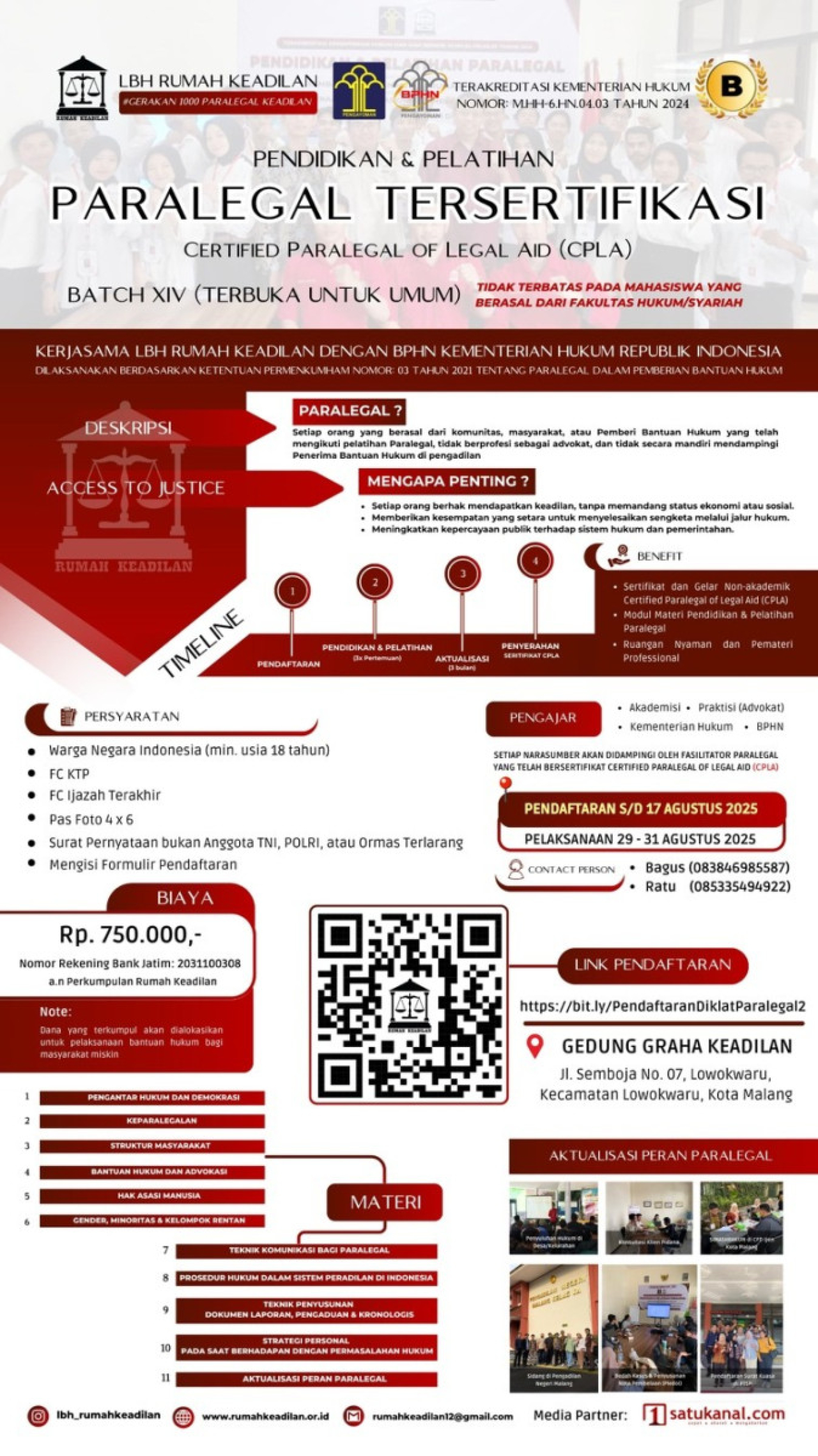 LBH Rumah Keadilan Buka Pelatihan Paralegal Tersertifikasi