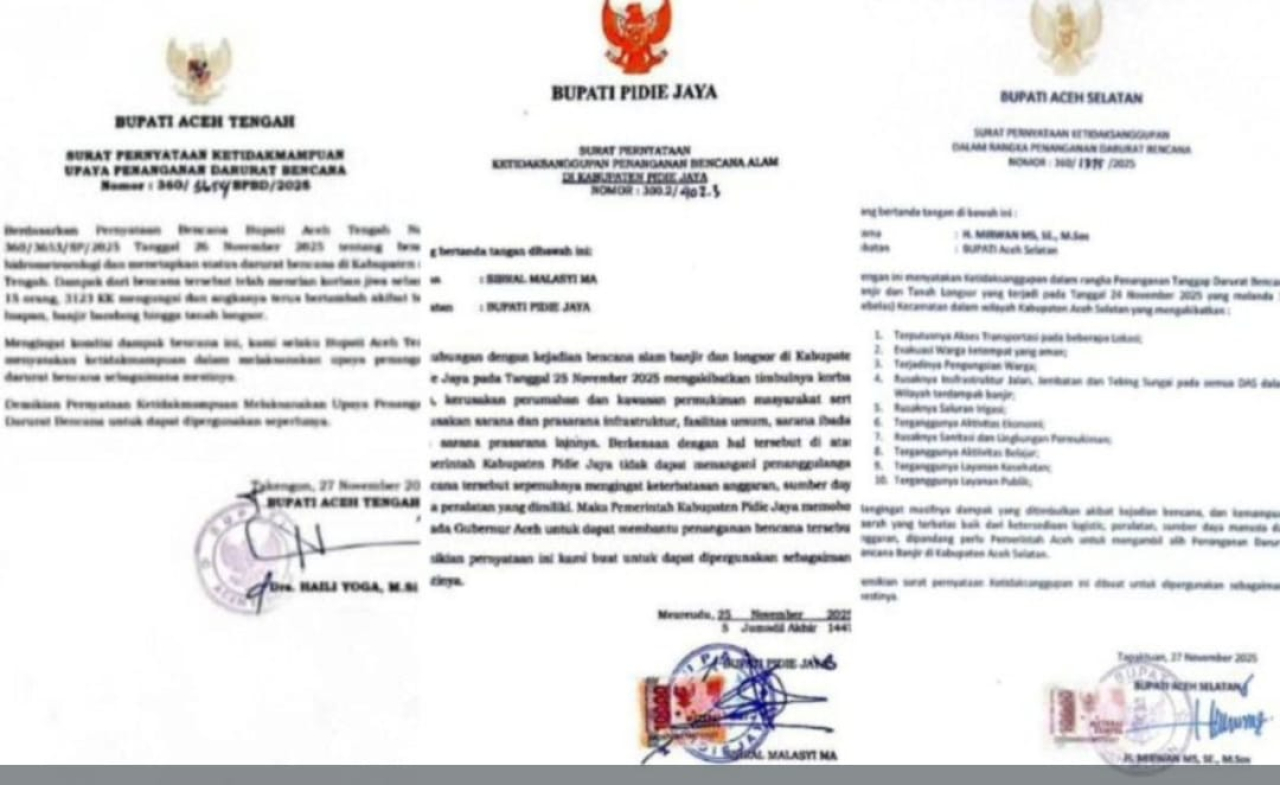 Tiga Kepala Daerah di Aceh Minta Pemprov Ambil Alih Penanganan Banjir