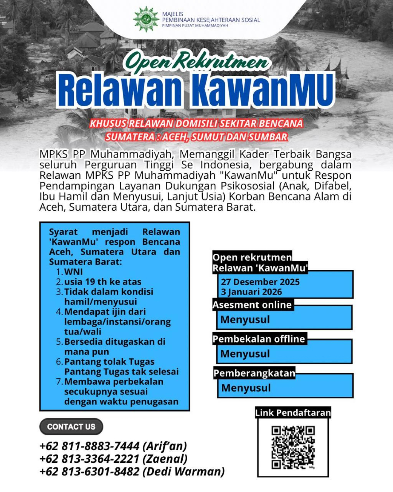 Dari Warga untuk Warga, MPKS Muhammadiyah Rekrut Relawan Psikososial Lokal Sumatera