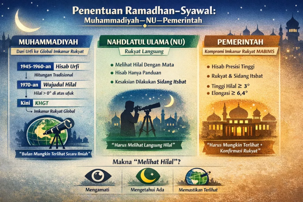 Penentuan Ramadhan–Syawal: Muhammadiyah–NU–Pemerintah
