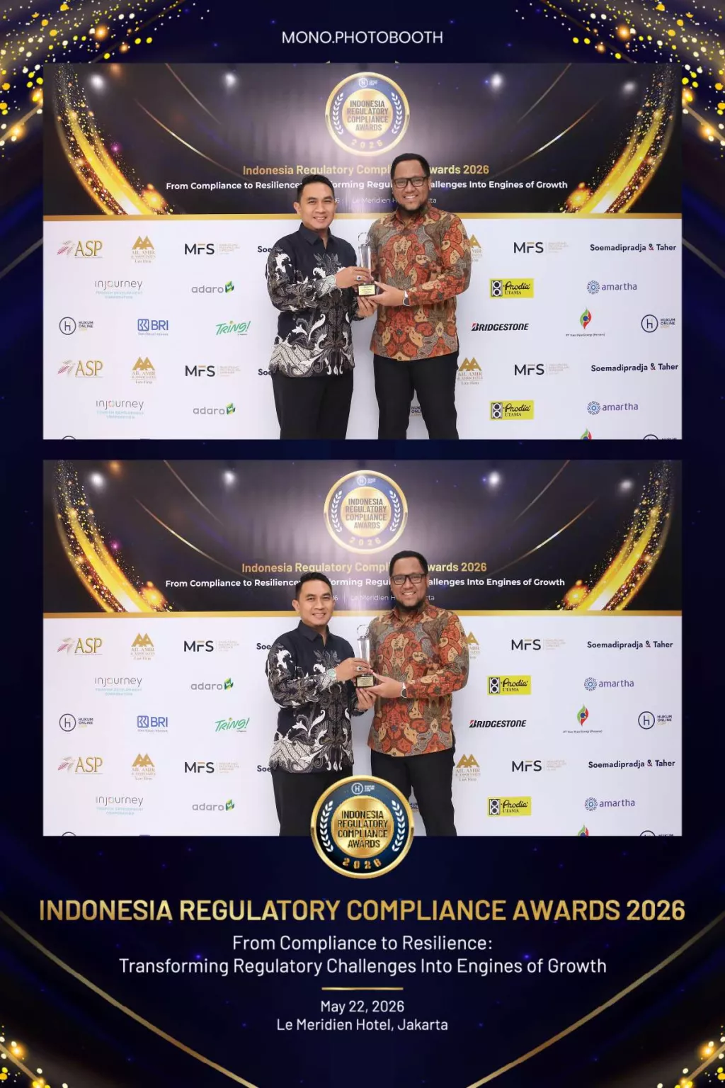 Adhi Kresna Novianto, Manager Komunikasi Korporat dan Hukum TPS (sebelah kanan) bersama Prasetia Wibawa, menerima penghargaan Hukumonline IRCA 2026