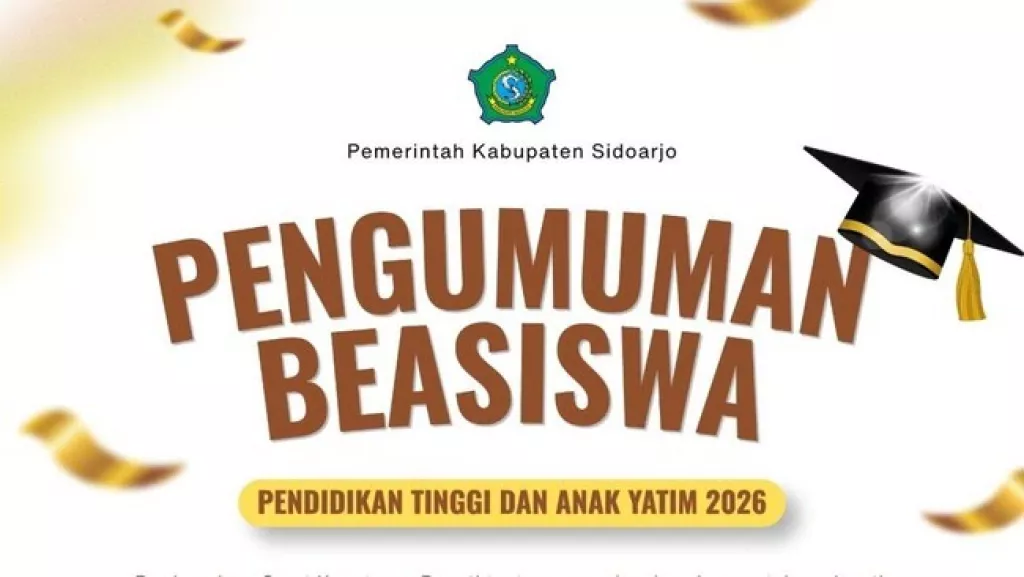 Pemkab Sidoarjo Umumkan 4.000 Penerima Beasiswa 2026, Cek Nama dan Lengkapi Berkas Sebelum 18 Mei