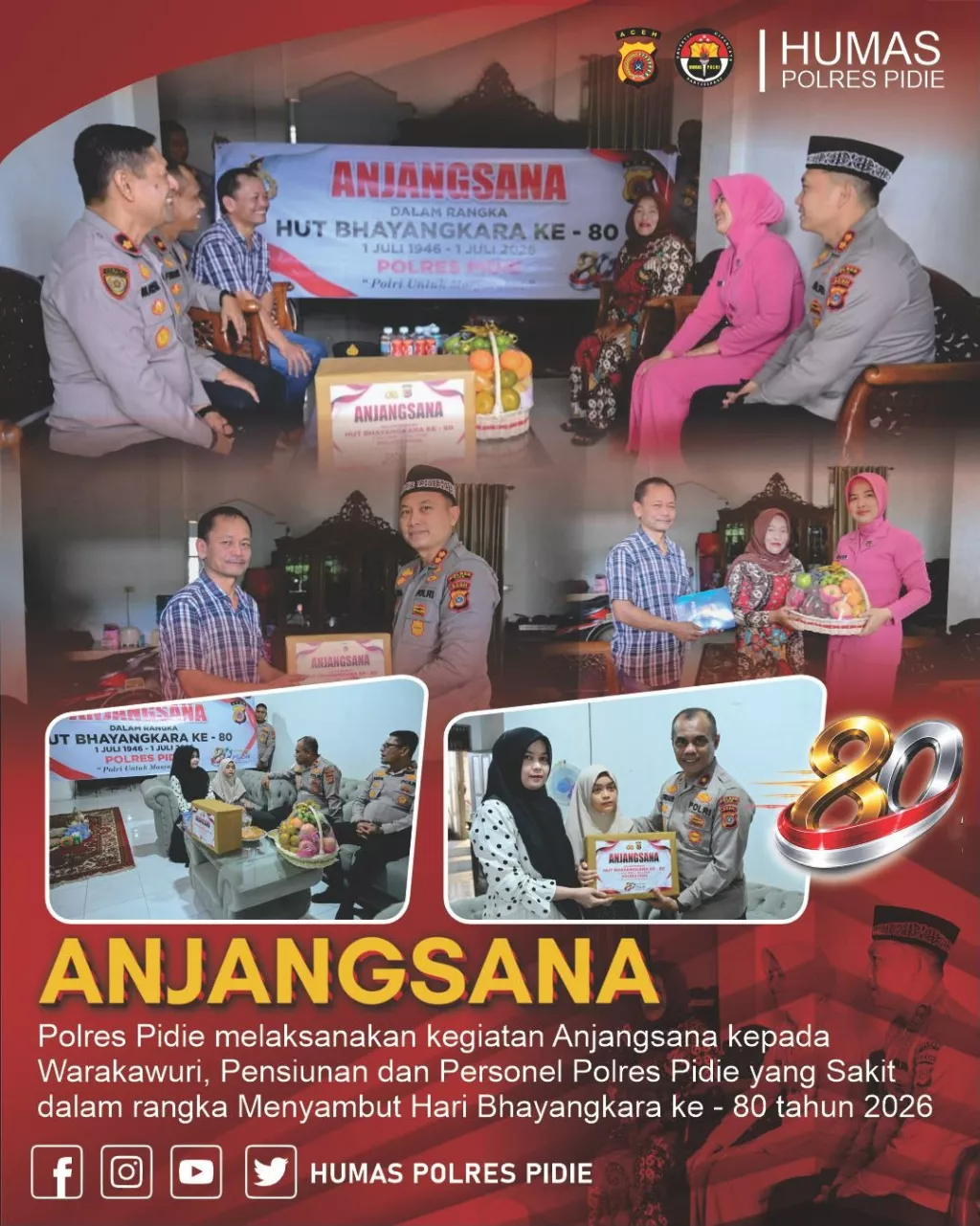 ‎Polres Pidie Gelar Anjangsana, Pererat Silaturahmi dengan Purnawirawan, Warakawuri dan Personel Sakit