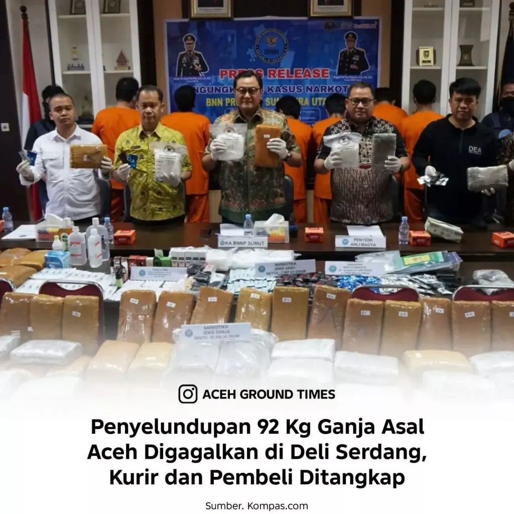BNNP Sumut Gagalkan Penyelundupan Ganja Seberat 92 Kg Asal  Gayo Lues, Aceh.