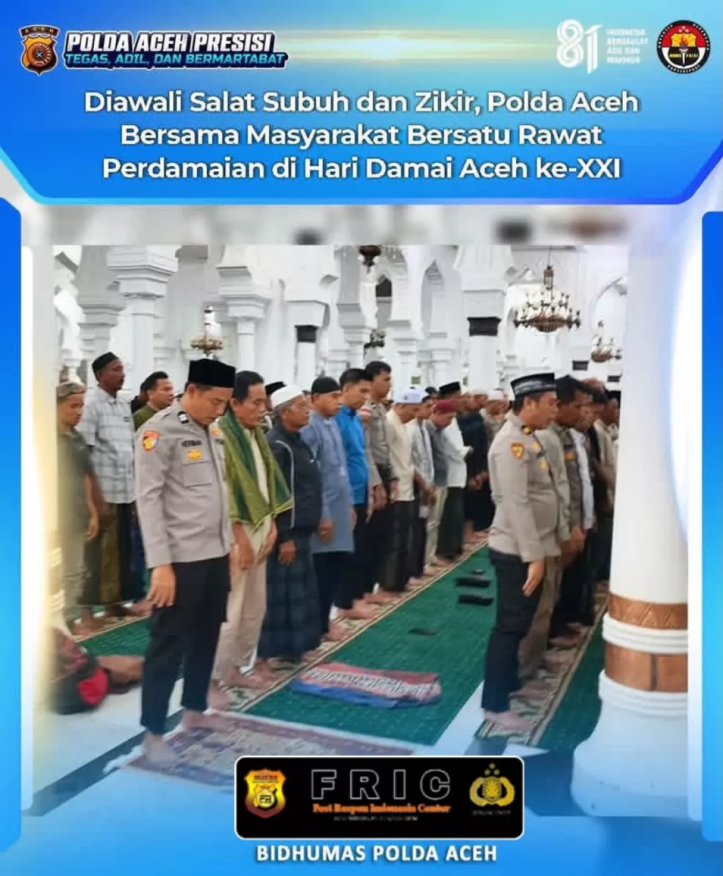 Polda Aceh Awali Peringatan Hari Damai Aceh (HDA) ke-XXI dengan Tunaikan Salat Subuh Berjamaah dan Zikir Bersama