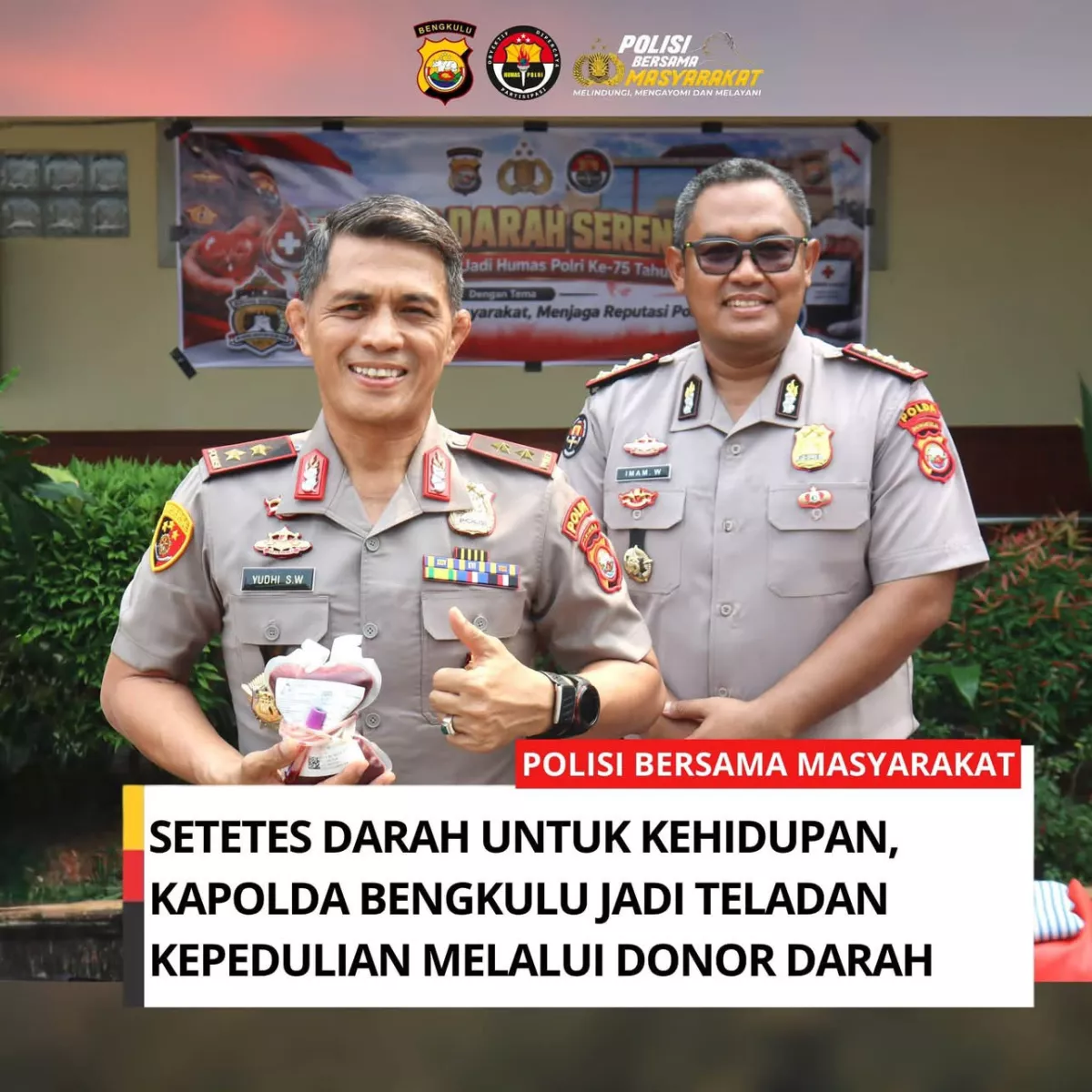 Setetes Darah untuk Kehidupan, Kapolda Bengkulu Jadi Teladan Lewat Donor Darah