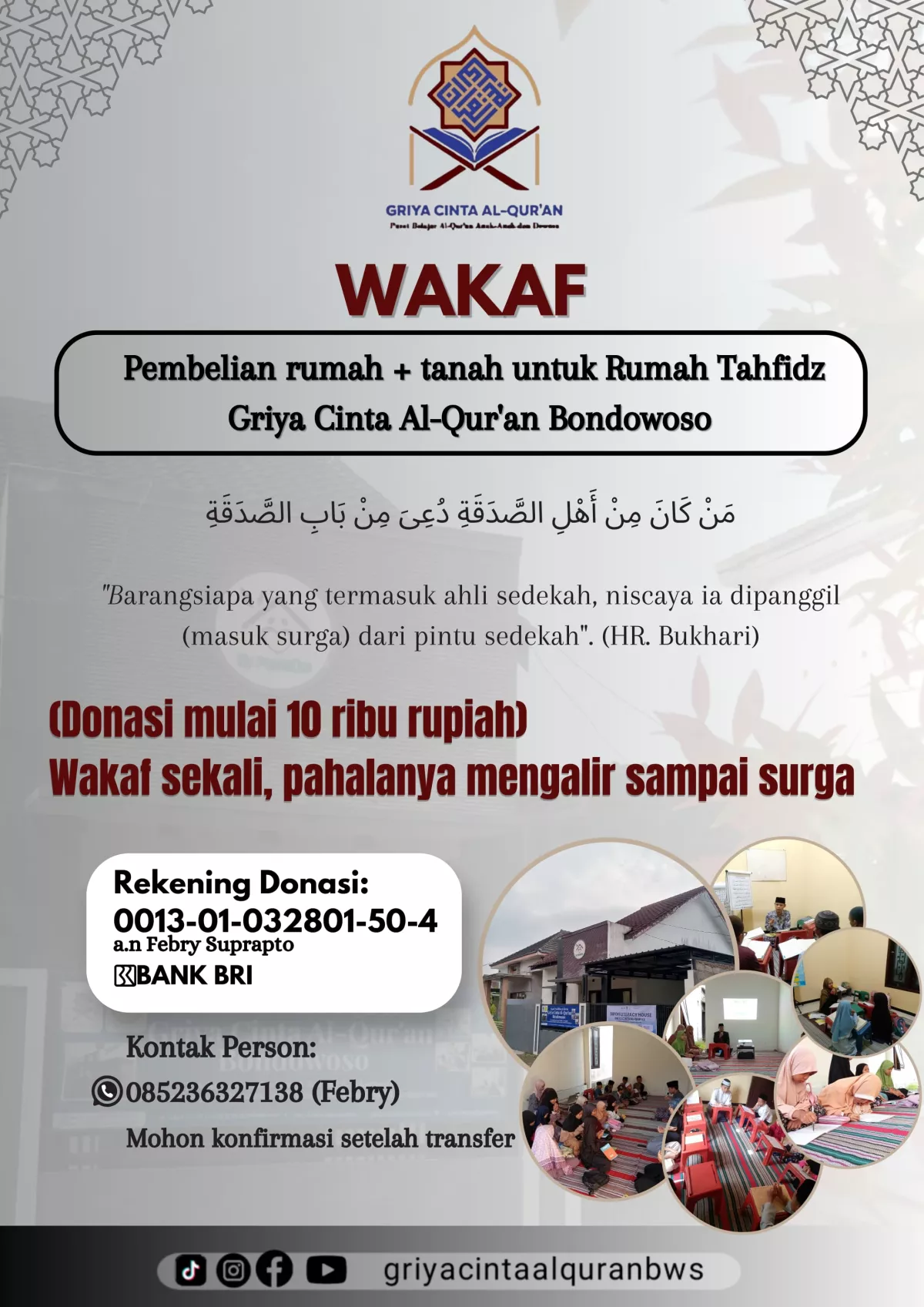 Tiga Tahun Mengontrak, Griya Cinta Al-Qur’an Bondowoso Galang Wakaf Rp400 Juta untuk Rumah Tahfiz