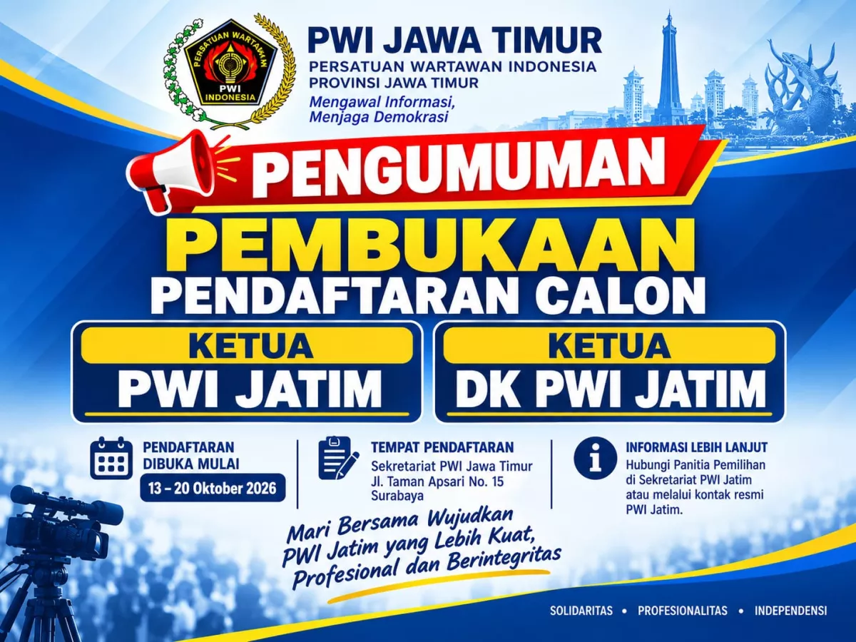 Pendaftaran Calon Ketua dan Ketua DKP PWI Jatim Resmi Dibuka, Ini Syaratnya!