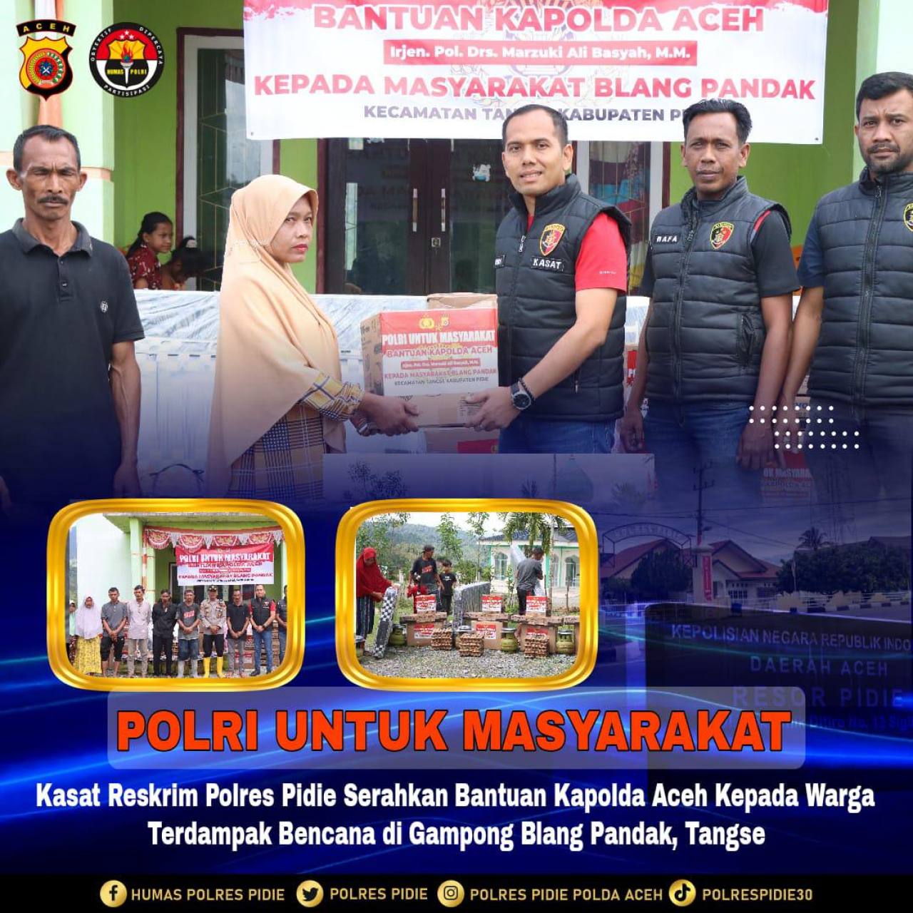 Kasat Reskrim Polres Pidie Serahkan Bantuan Kapolda Aceh Kepada Warga Terdampak Bencana