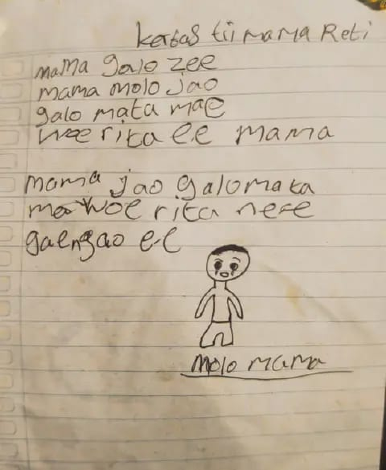 Surat tulisan tangan YBS, siswa kelas IV sebuah sekolah dasar di Kabupaten Ngada. (Foto istimewa)