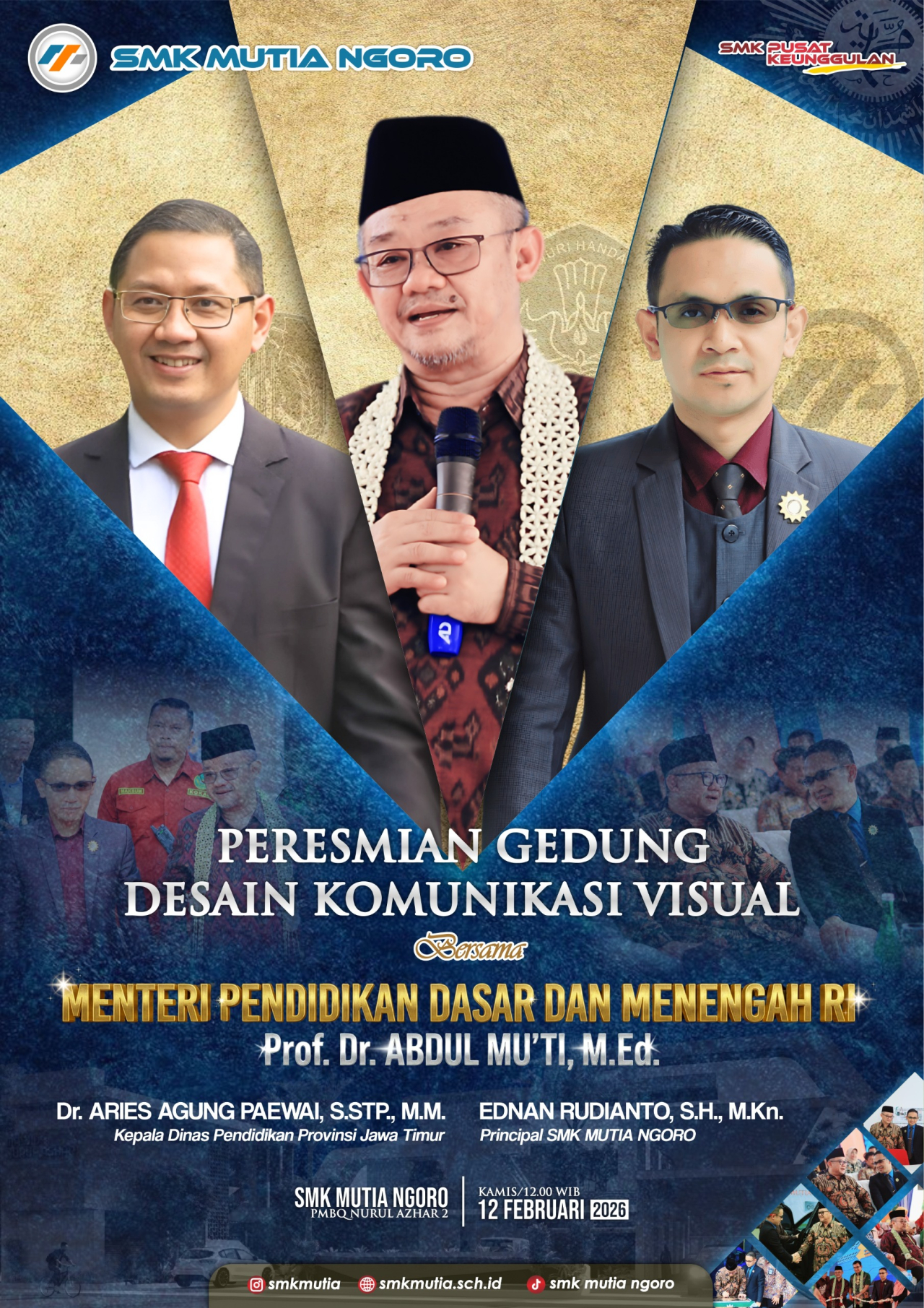 Mendikdasmen Abdul Mu’ti Hadiri Peresmian Gedung Desain Komunikasi Visual SMK Mutia Ngoro Mojokerto