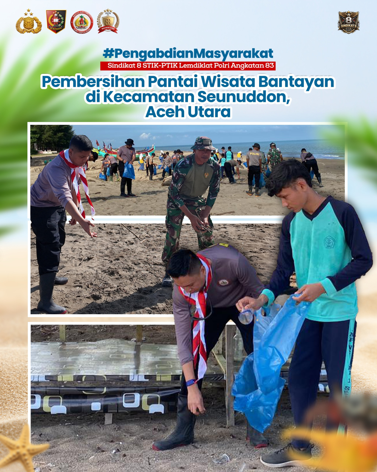 Mahasiswa STIK Ang. 83 Laksanakan Kegiatan Bersih Pantai Bersama TNI dan Warga di Kec. Seunuddon Aceh Utara