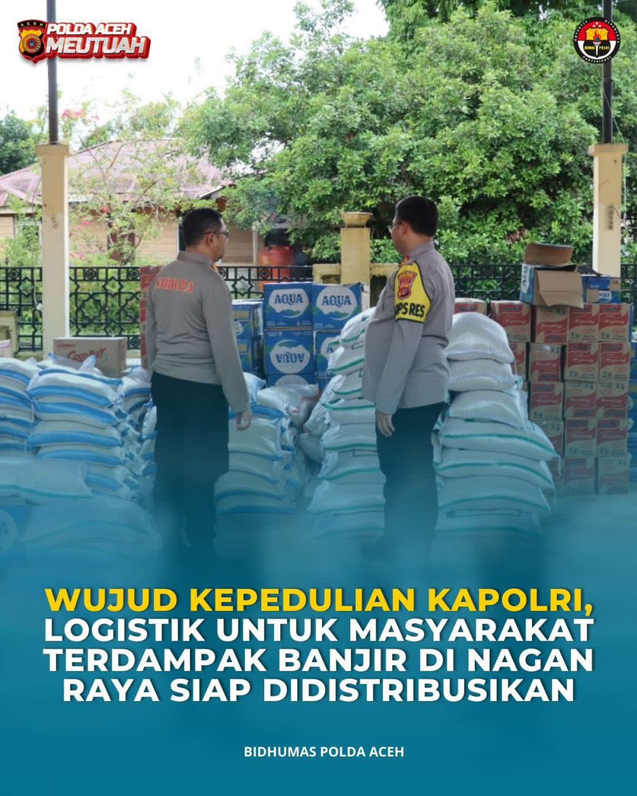 Bantuan sosial logistik dari Kapolri untuk korban bencana banjir di Kabupaten Nagan Raya tiba di Garasi Polres Nagan Raya. (Foto Humas Polres Nagan Raya for JatimUPdate.id)